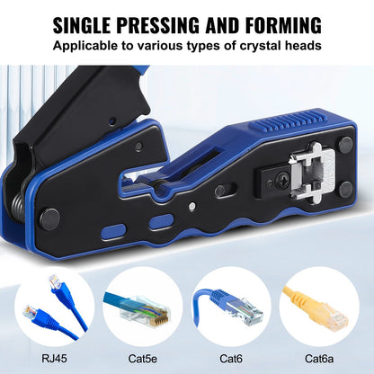 RJ45 Crimp Tool Kit, Ethernet Crimper with Pass-Through Connectors & Tester