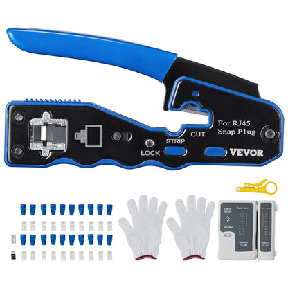 RJ45 Crimp Tool Kit, Ethernet Crimper with Pass-Through Connectors & Tester