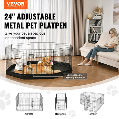 Foldable Metal Dog Playpen with Mat, 8 Panels, 0.6m High for Small/Medium Pets