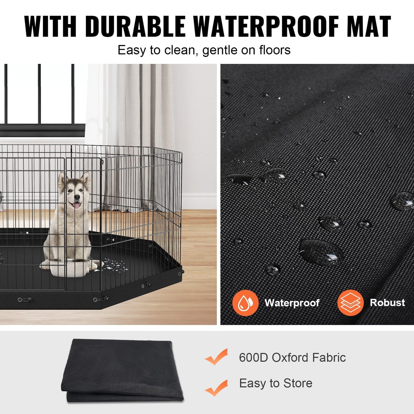 Foldable Metal Dog Playpen with Mat, 8 Panels, 0.6m High for Small/Medium Pets