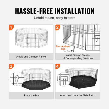 VEVOR Dog Playpen, 8 Panels Foldable Metal Dog Exercise Pen with Bottom Pad, 24"