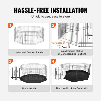 Foldable Metal Dog Playpen with Mat, 8 Panels, 0.6m High for Small/Medium Pets