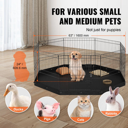VEVOR Dog Playpen, 8 Panels Foldable Metal Dog Exercise Pen with Bottom Pad, 24"