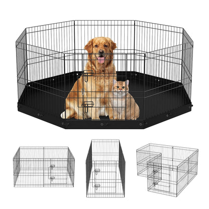 Foldable Metal Dog Playpen with Mat, 8 Panels, 0.6m High for Small/Medium Pets