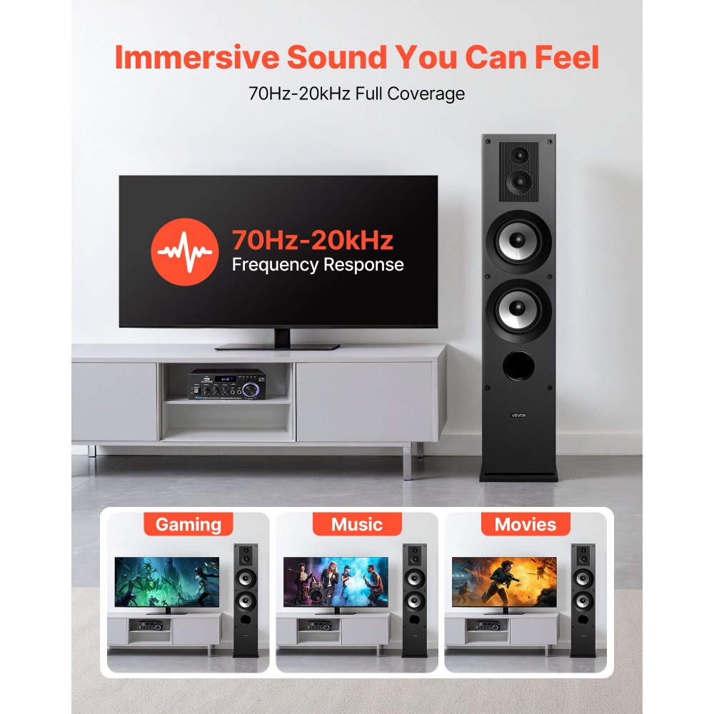 Floorstanding Speakers 3-Way Floor-Standing Tower Speakers 145W Peak Pair