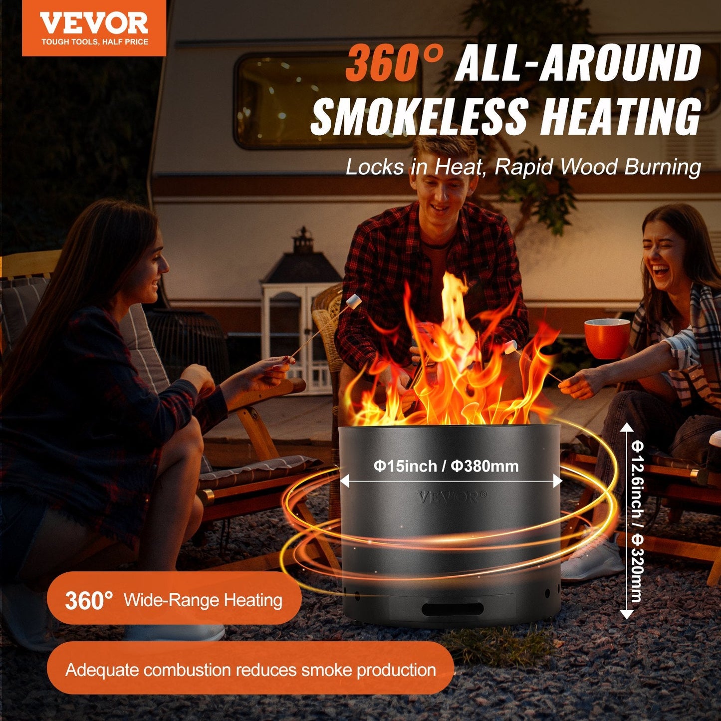 Compact Smokeless Fire Pit Stove, 0.38m Diameter, Stainless Steel, Portable Design