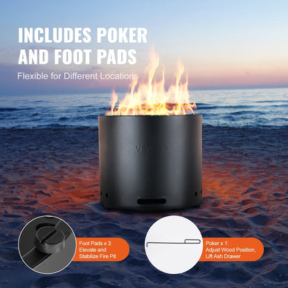Compact Smokeless Fire Pit Stove, 0.38m Diameter, Stainless Steel, Portable Design