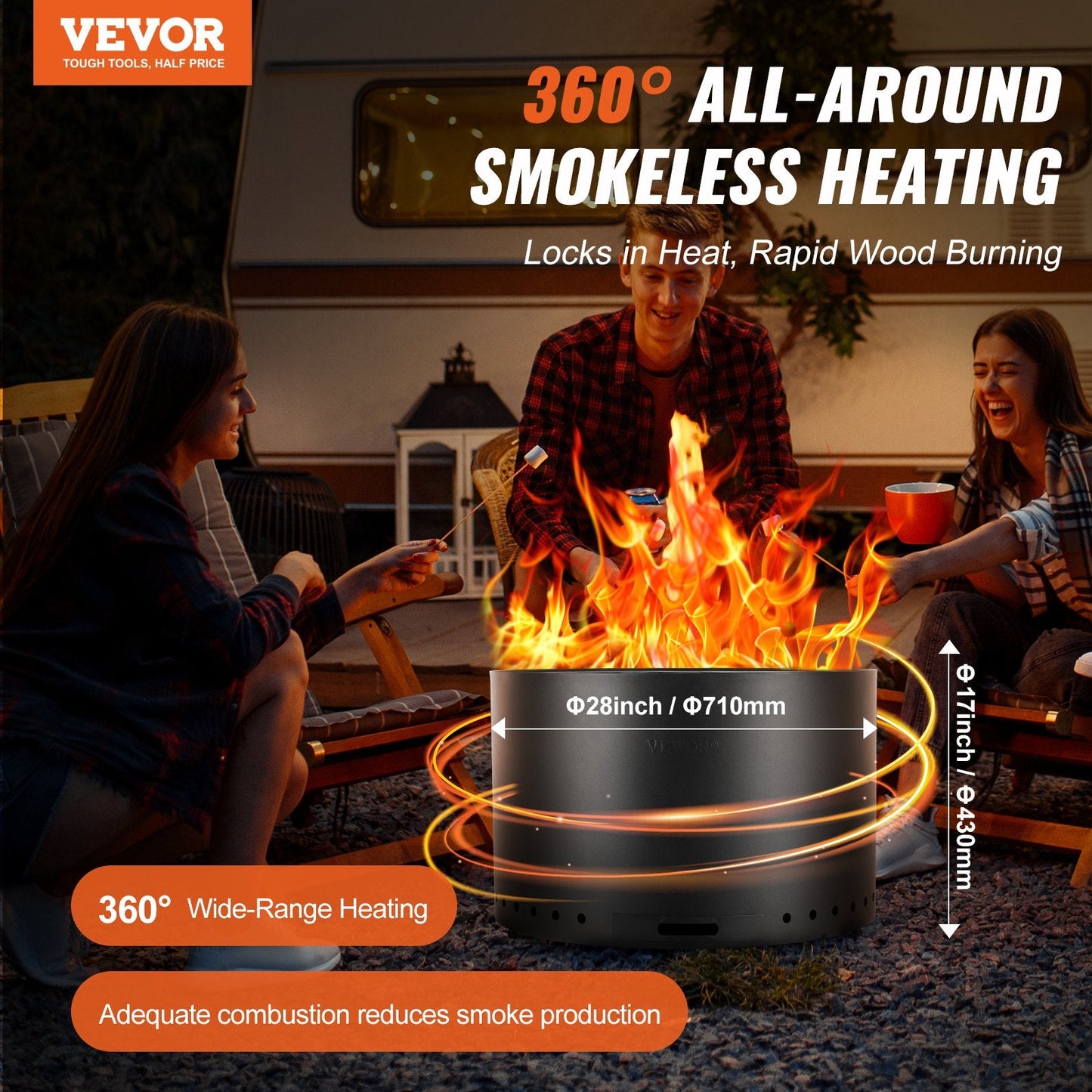 28cm Stainless Steel Smokeless Fire Pit with Complete Burning and Easy Cleaning