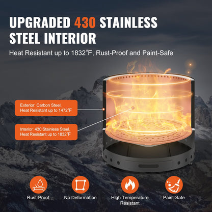 28cm Stainless Steel Smokeless Fire Pit with Complete Burning and Easy Cleaning