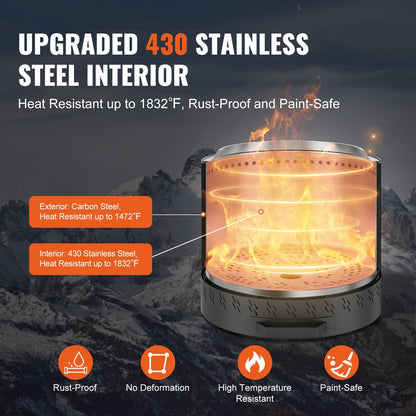 Portable 0.4m Smokeless Fire Pit Stove, Stainless Steel, Lightweight Design