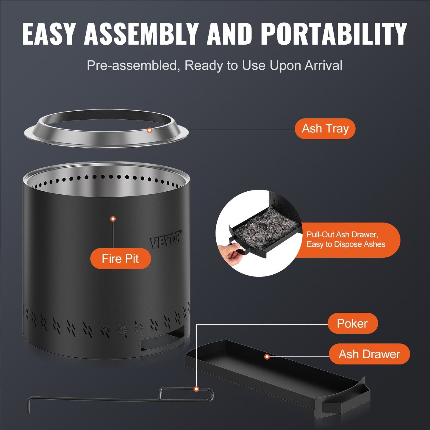 Portable 0.4m Smokeless Fire Pit Stove, Stainless Steel, Lightweight Design