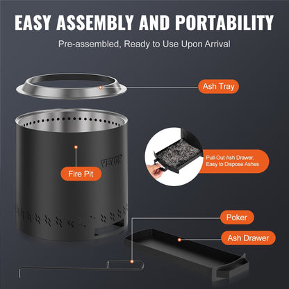 Portable 0.4m Smokeless Fire Pit Stove, Stainless Steel, Lightweight Design