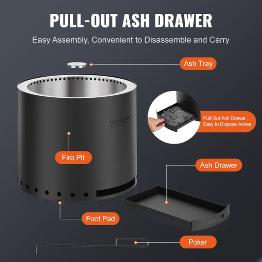 Stainless Steel Smokeless Fire Pit Stove - 0.49m Diameter, Portable & Lightweight