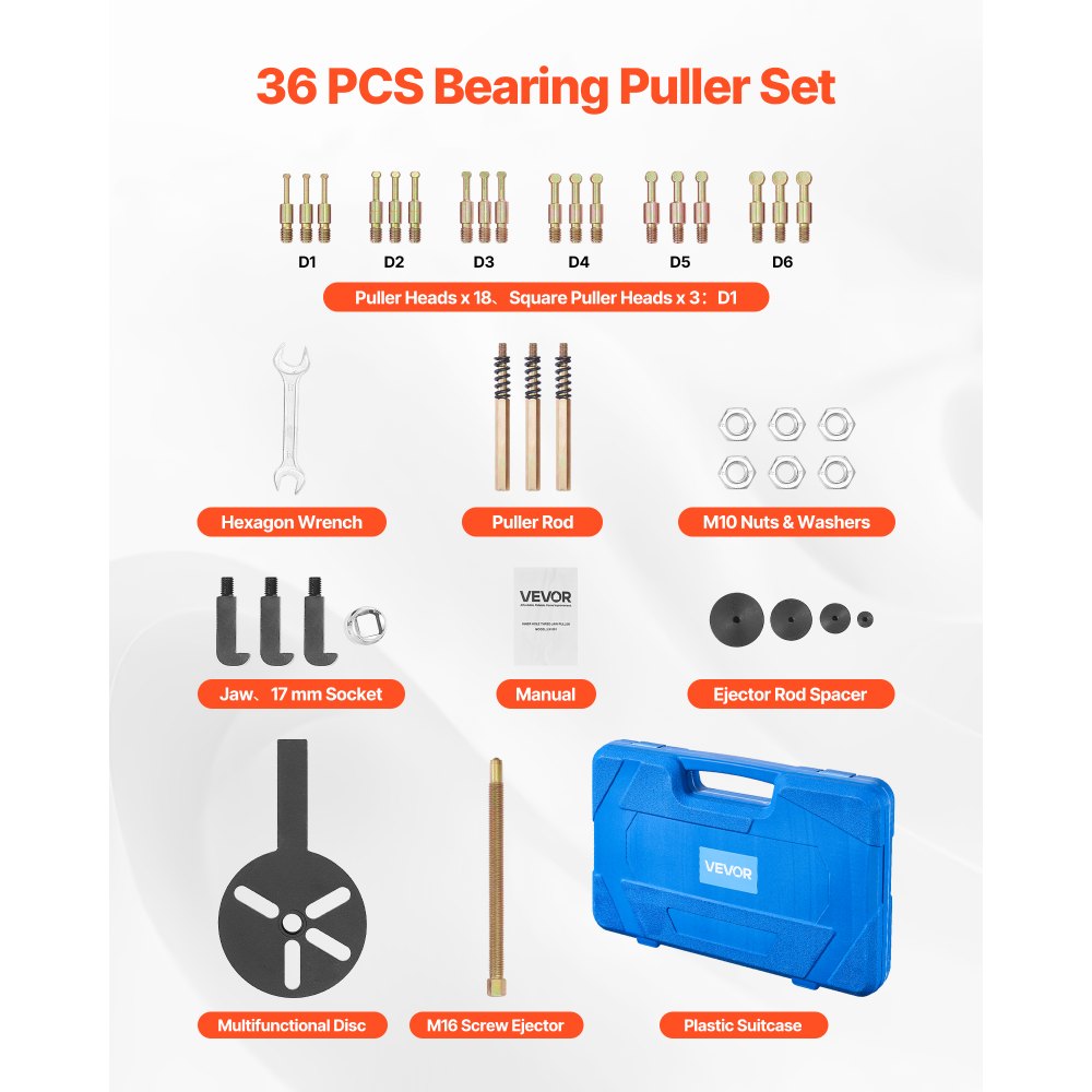 36 in 1 Bearing Disassembly Puller Inner Hole Removal Tool 3-Jaw Puller