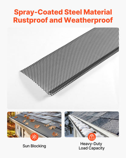 Gutter Guard, 152.4 mm Powder-Coated Steel Gutter Screen, Heavy-Duty 36.58 m Length, 1.02 mm Thick, Leaf Guard for Debris and Leaves, Easy DIY, Fits 152.4 mm Standard Systems, 40 Pack, Black