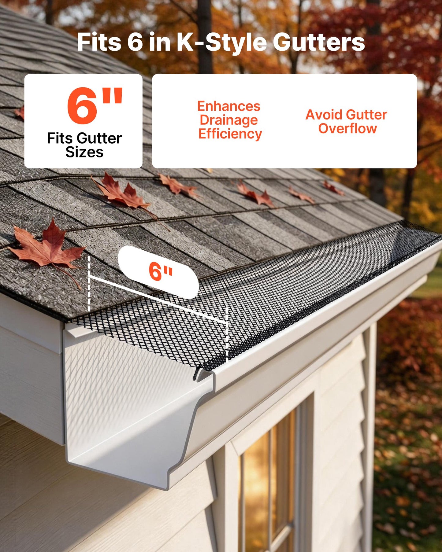 Gutter Guard, 152.4 mm Powder-Coated Steel Gutter Screen, Heavy-Duty 36.58 m Length, 1.02 mm Thick, Leaf Guard for Debris and Leaves, Easy DIY, Fits 152.4 mm Standard Systems, 40 Pack, Black