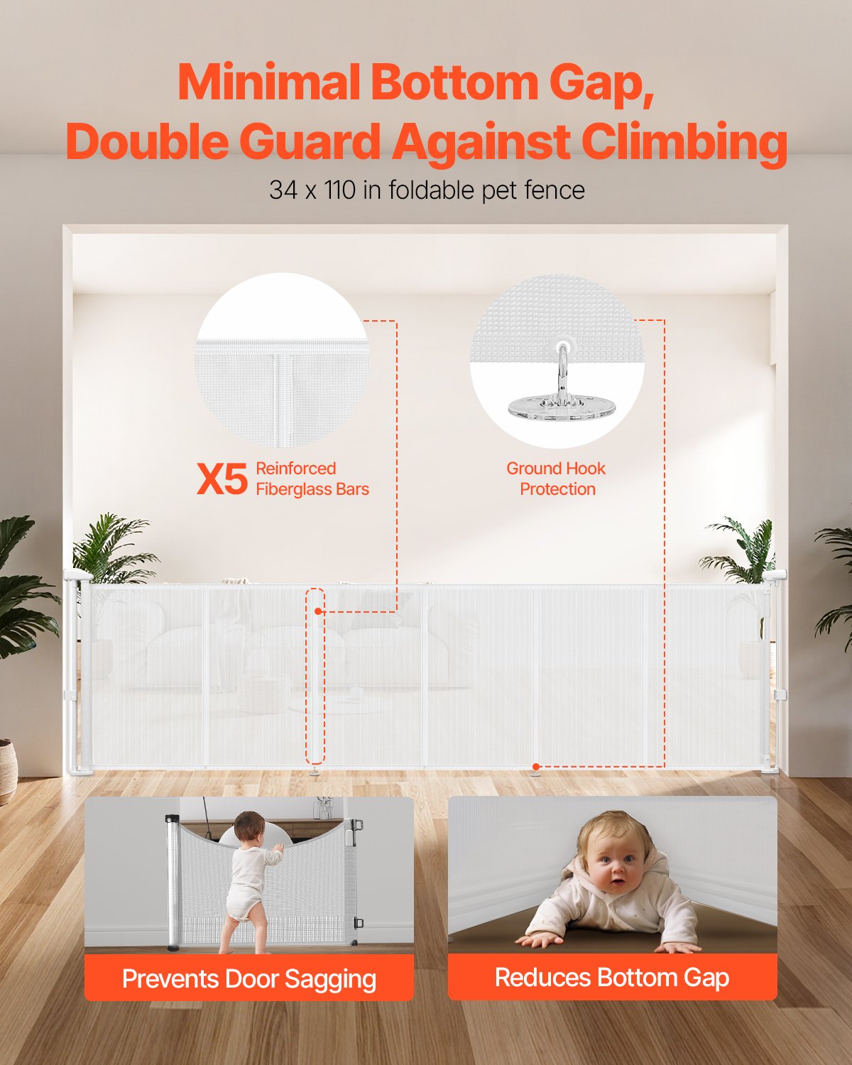 Retractable Baby Gate, 870 mm Tall, Extends up to 2800 mm Wide, Retractable Gate for Kids or Pets, Mesh Material, Easy to Install for Indoor Stairs, Doorways, Hallways, Playrooms, White