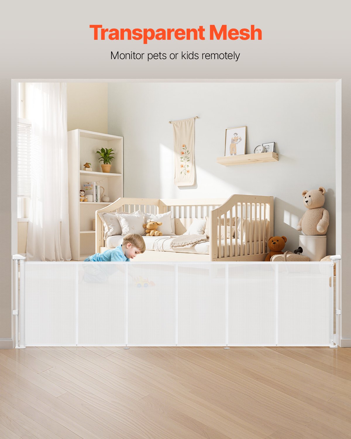 Retractable Baby Gate, 870 mm Tall, Extends up to 2800 mm Wide, Retractable Gate for Kids or Pets, Mesh Material, Easy to Install for Indoor Stairs, Doorways, Hallways, Playrooms, White