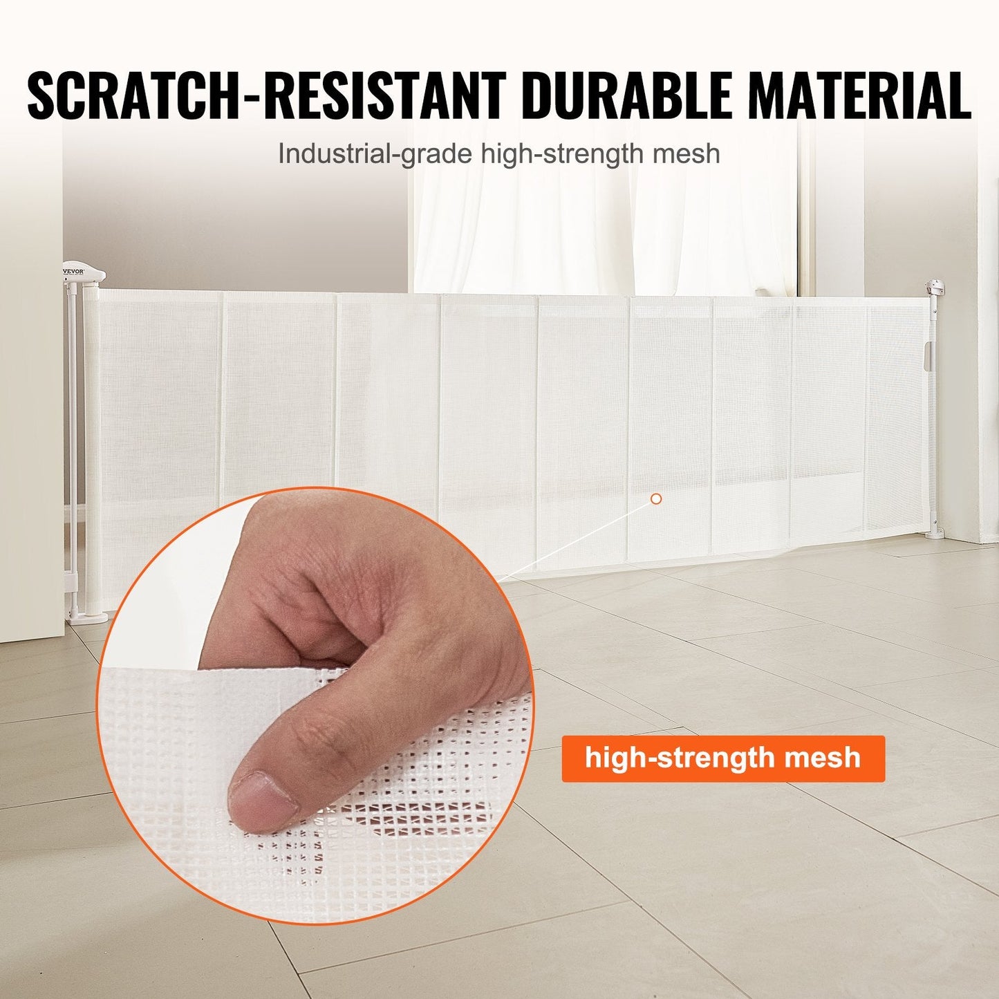 Retractable Mesh Gate for Kids and Pets, 0.87m Tall, Extends to 2.95m Wide