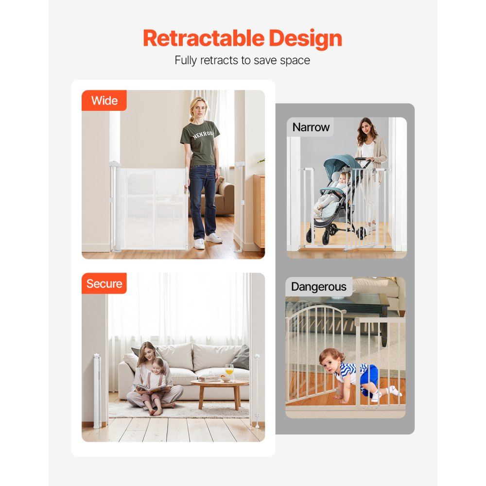 VEVOR Retractable Baby Gate 870 mm Tall Extend to 1400 mm Wide Kids Pets White