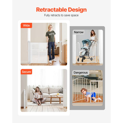 VEVOR Retractable Baby Gate 870 mm Tall Extend to 1400 mm Wide Kids Pets White