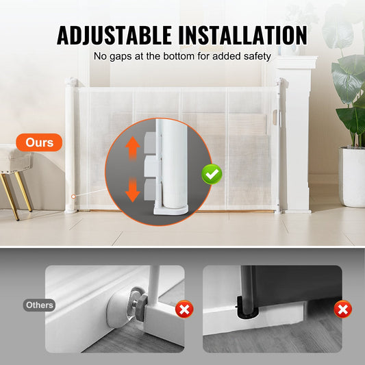 Retractable Mesh Baby Gate, 0.87m Tall, Extends up to 1.53m Wide, White