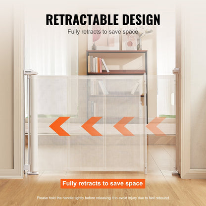Retractable Mesh Baby Gate, 0.87m Tall, Extends up to 1.53m Wide, White