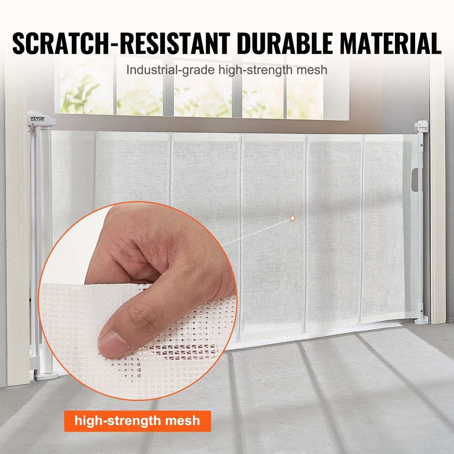 Retractable Mesh Gate for Babies & Pets, 0.87m Tall, Extends to 1.95m Wide, White