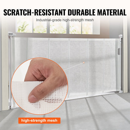 Retractable Mesh Gate for Babies & Pets, 0.87m Tall, Extends to 1.95m Wide, White