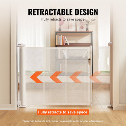 Retractable Mesh Gate for Babies & Pets, 0.87m Tall, Extends to 1.95m Wide, White