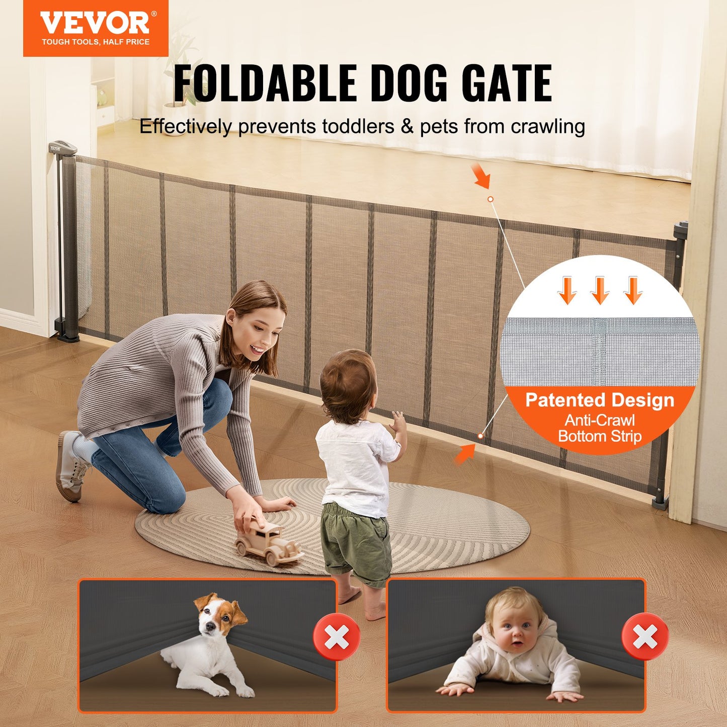 VEVOR Retractable Baby Gate, 34.2" Tall Mesh Baby Gate, Extends up to 116.1" Wide
