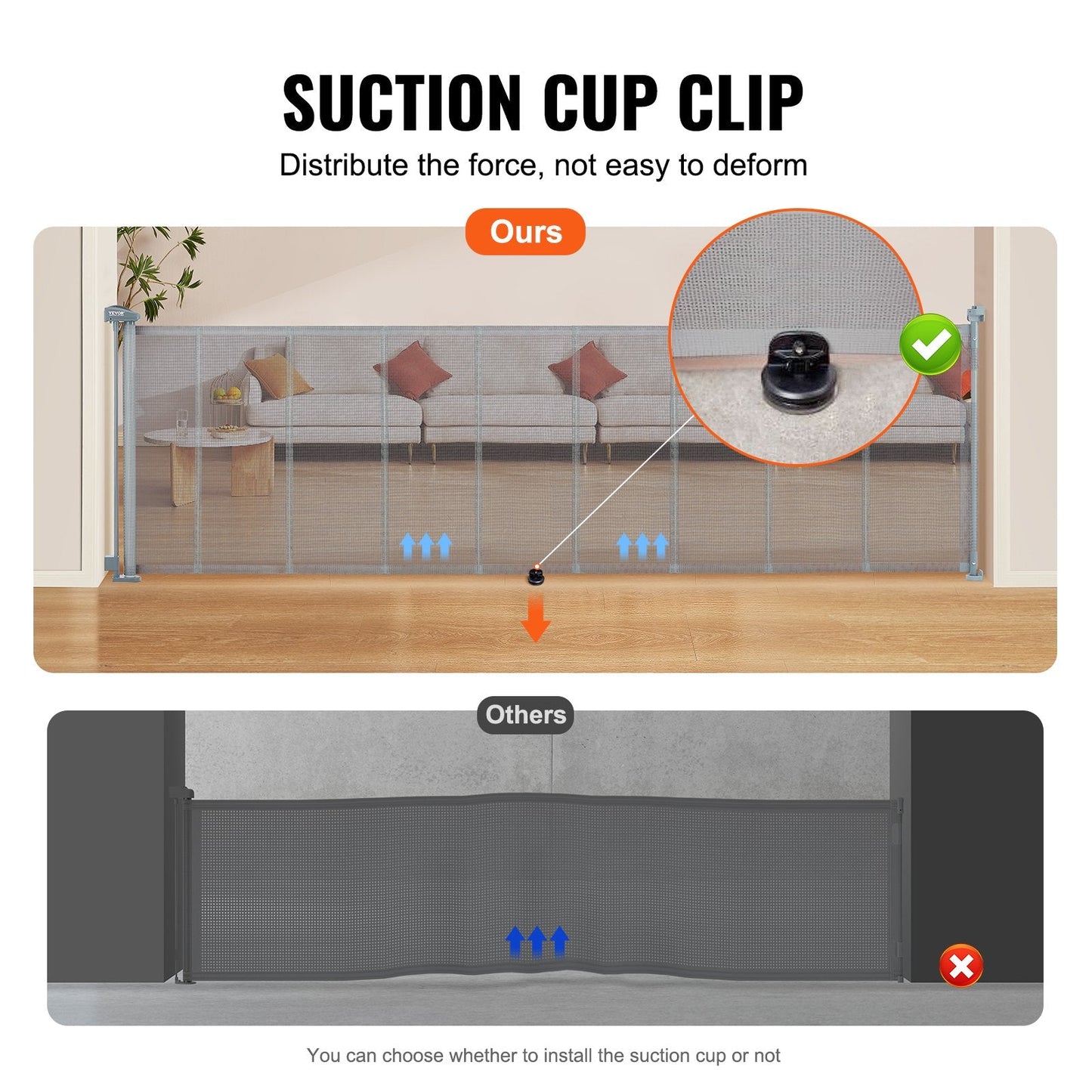 Retractable Mesh Safety Gate, 0.87m Tall, Extends to 2.95m Wide for Kids & Pets