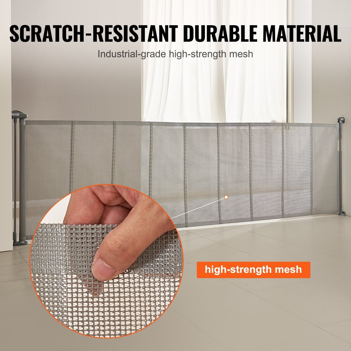 Retractable Mesh Safety Gate, 0.87m Tall, Extends to 2.95m Wide for Kids & Pets