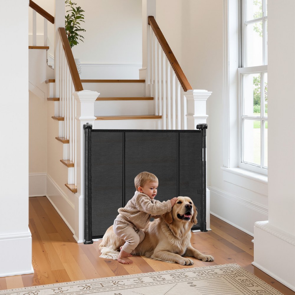VEVOR Retractable Baby Gate 870 mm Tall Extend to 2800 mm Wide Kids Pets Black