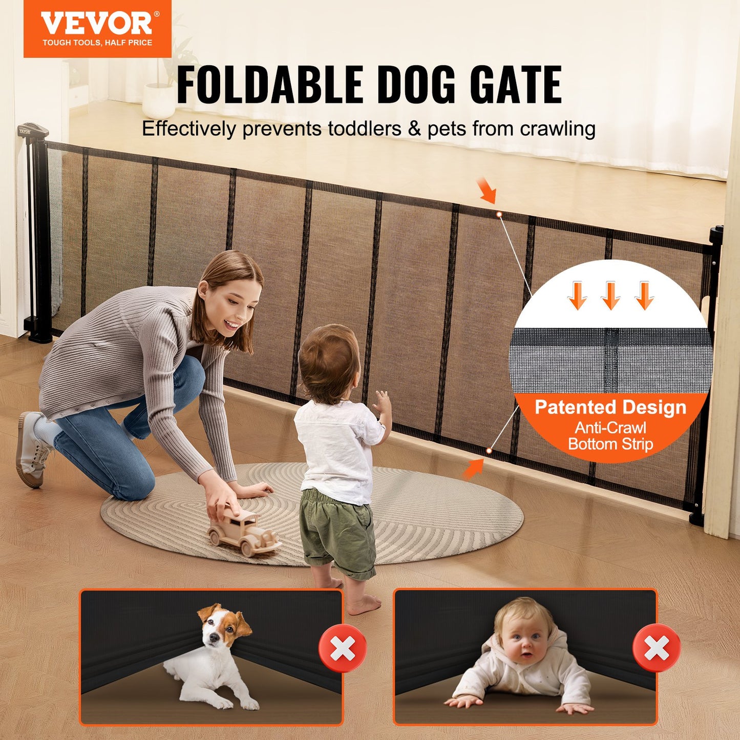 VEVOR Retractable Baby Gate, 34.2" Tall Mesh Baby Gate, Extends up to 116.1" Wide