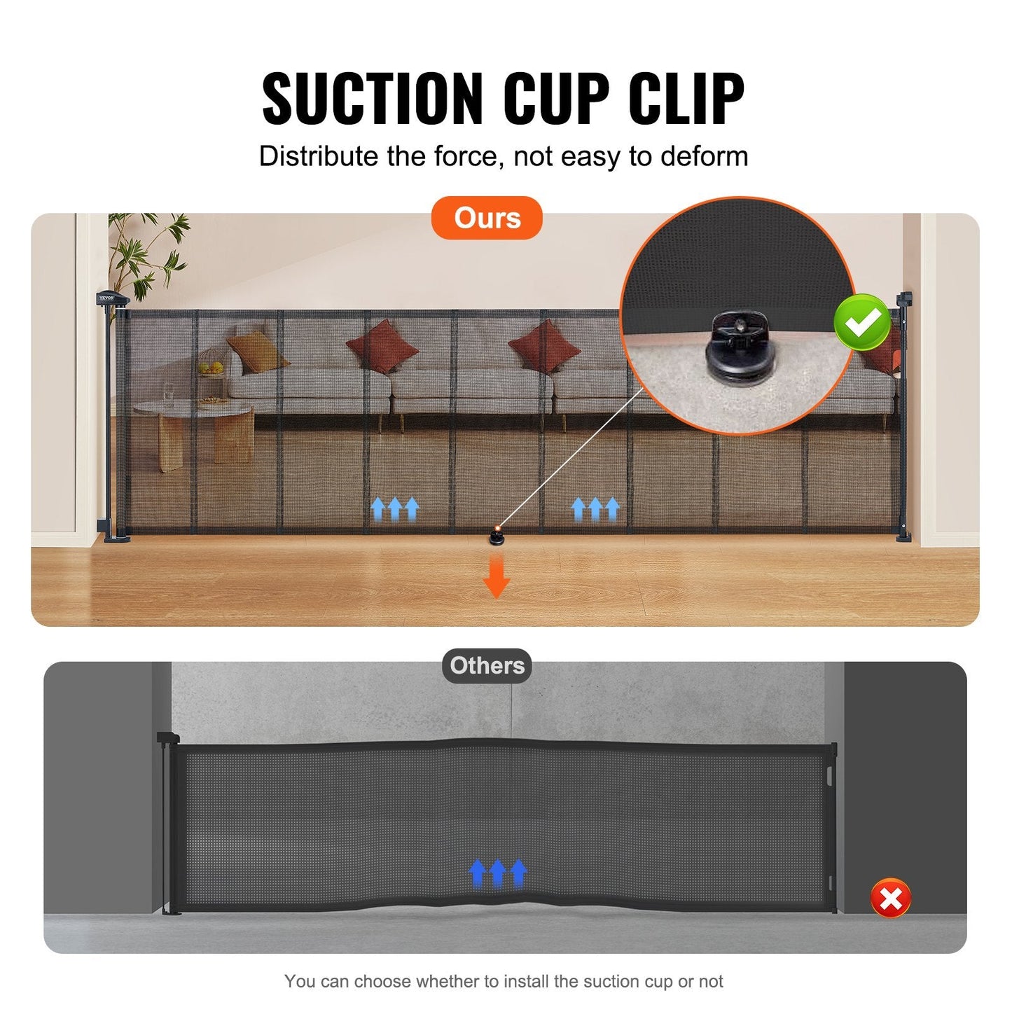Retractable Mesh Safety Gate for Kids and Pets, 0.87m Tall, Extends to 2.95m Wide