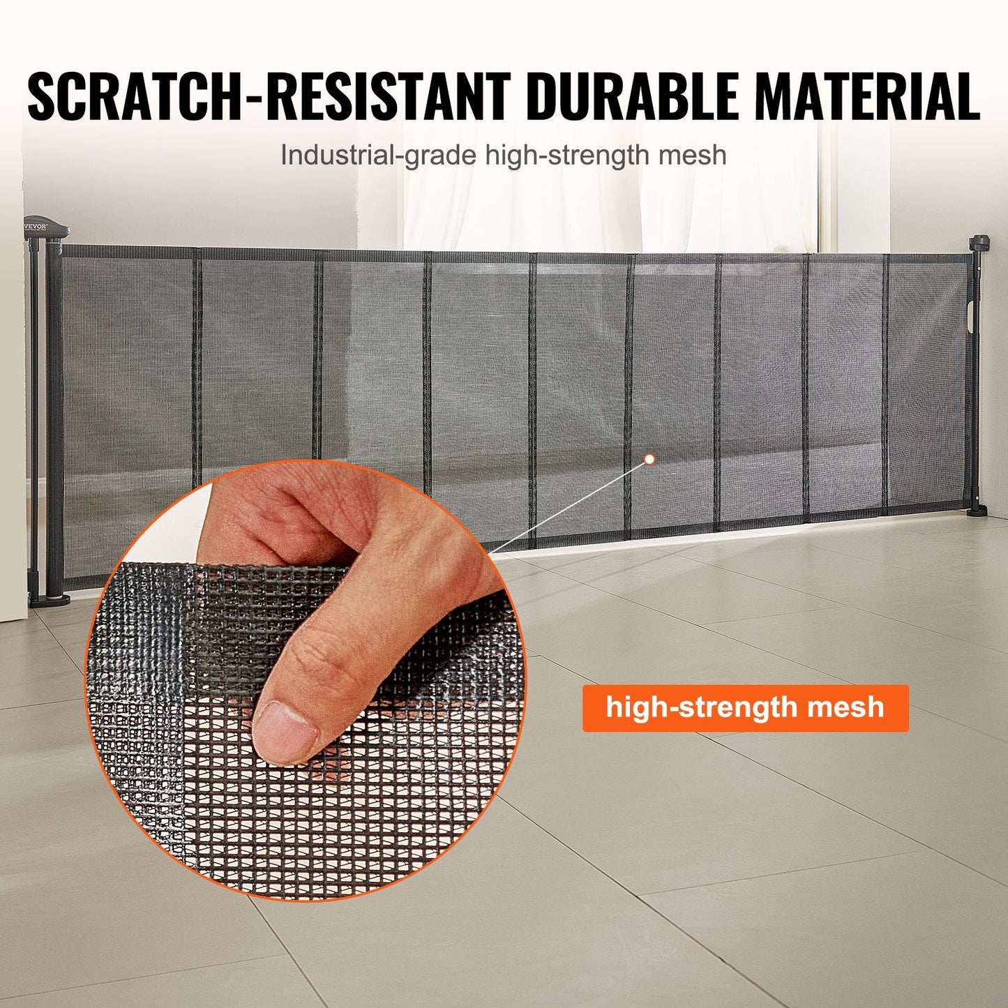 Retractable Mesh Safety Gate for Kids and Pets, 0.87m Tall, Extends to 2.95m Wide