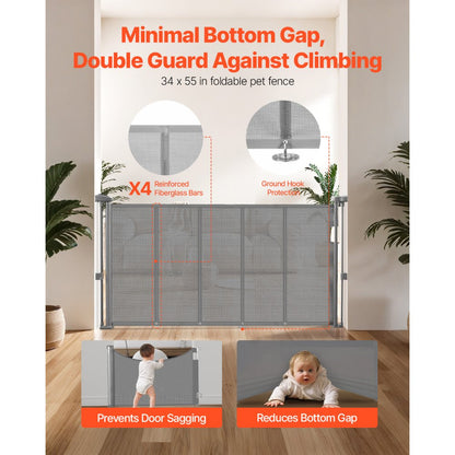 VEVOR Retractable Baby Gate 870 mm Tall Extend to 1400 mm Wide Kids Pets Gray