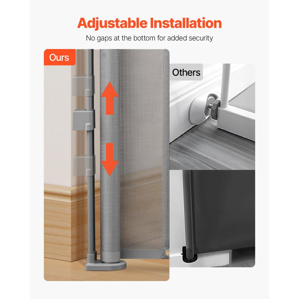VEVOR Retractable Baby Gate 870 mm Tall Extend to 1400 mm Wide Kids Pets Gray
