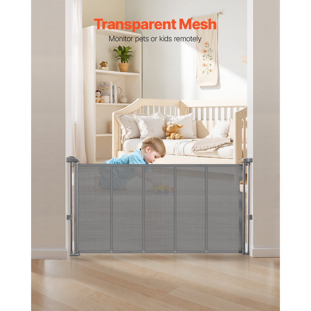 VEVOR Retractable Baby Gate 870 mm Tall Extend to 1400 mm Wide Kids Pets Gray