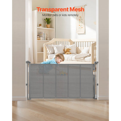 VEVOR Retractable Baby Gate 870 mm Tall Extend to 1400 mm Wide Kids Pets Gray