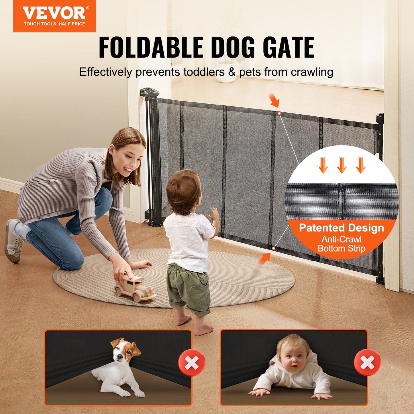 Retractable Mesh Gate for Kids & Pets, Extends to 1.5 Meters, 2.3 kg, Black
