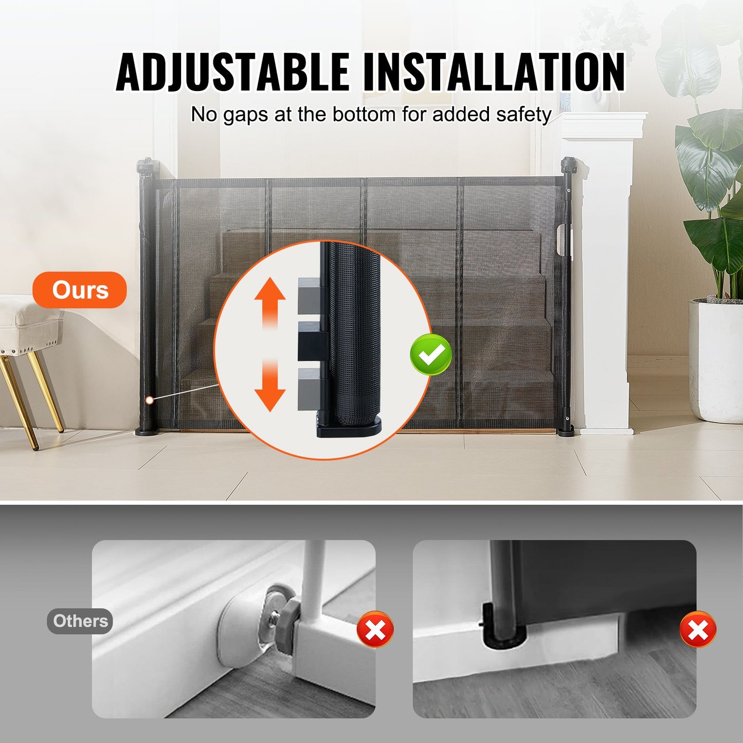 VEVOR Retractable Baby Gate, 34.2" Tall Mesh Baby Gate, Extends up to 60" Wide Retractable