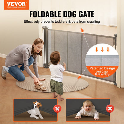 Retractable Mesh Baby Gate, 0.87m Tall, Extends to 1.5m for Kids & Pets, Gray