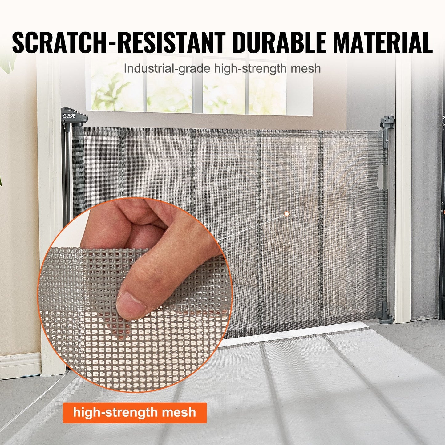 Retractable Mesh Baby Gate, 0.87m Tall, Extends to 1.5m for Kids & Pets, Gray