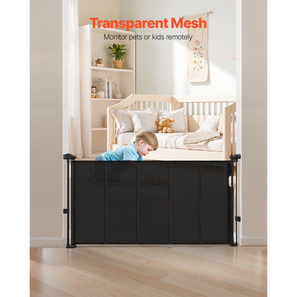 Retractable Baby Gate 870 mm Tall Extend to 1400 mm Wide Kids Pets Black