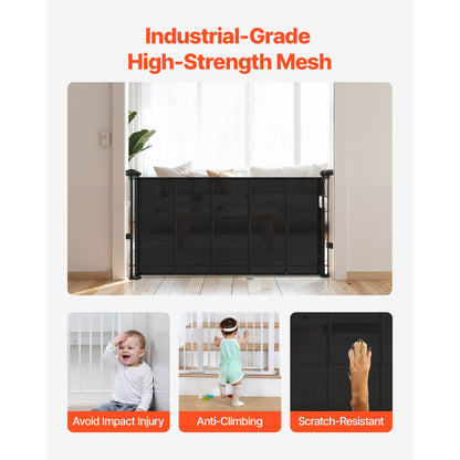 Retractable Baby Gate 870 mm Tall Extend to 1400 mm Wide Kids Pets Black