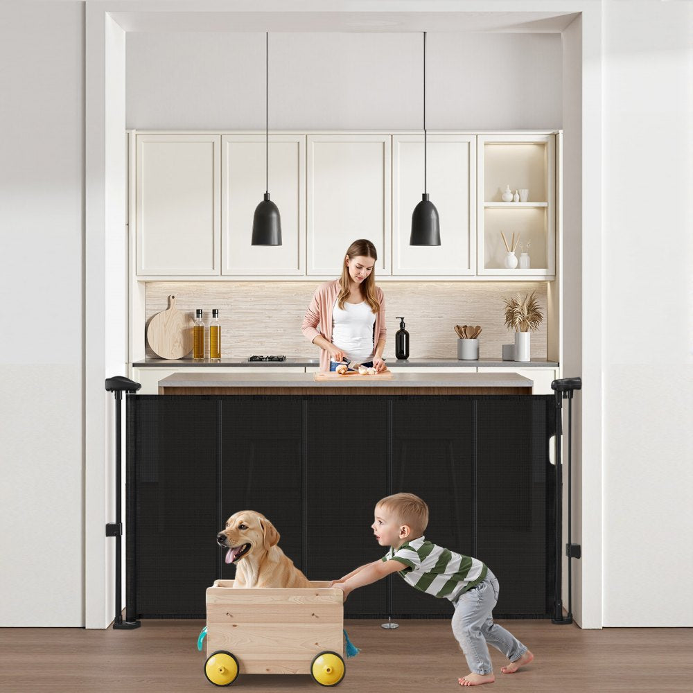 Retractable Baby Gate 870 mm Tall Extend to 1400 mm Wide Kids Pets Black