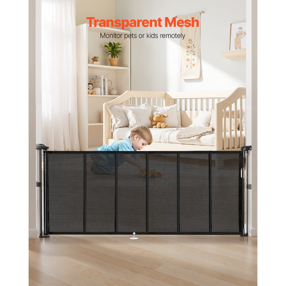 Retractable Baby Gate 870 mm Tall Extend to 1800 mm Wide Kids Pets Black