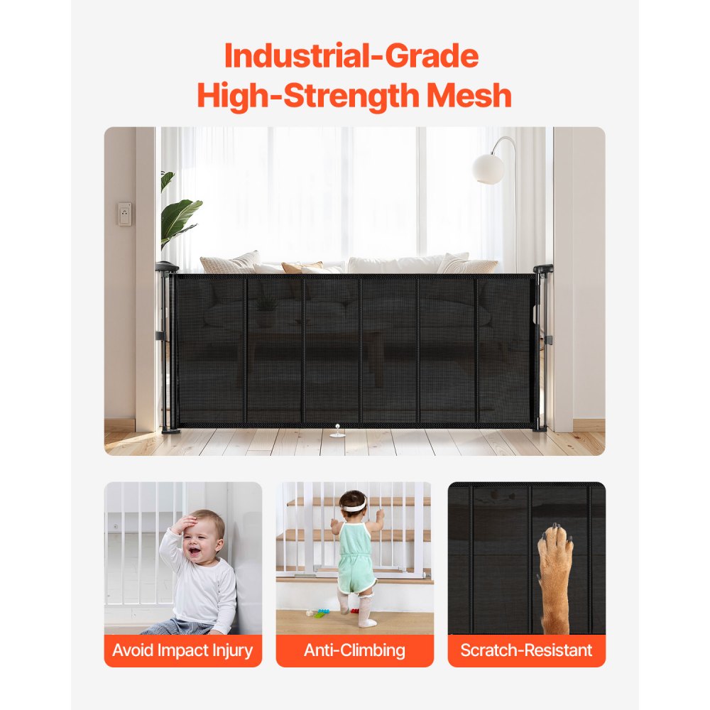 Retractable Baby Gate 870 mm Tall Extend to 1800 mm Wide Kids Pets Black